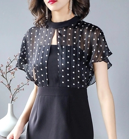 波点雪纺拼接连体裤女夏季气质时尚修身显瘦