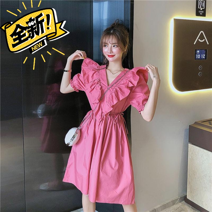 【关注包邮】法式复古裙子女2021年夏季新...