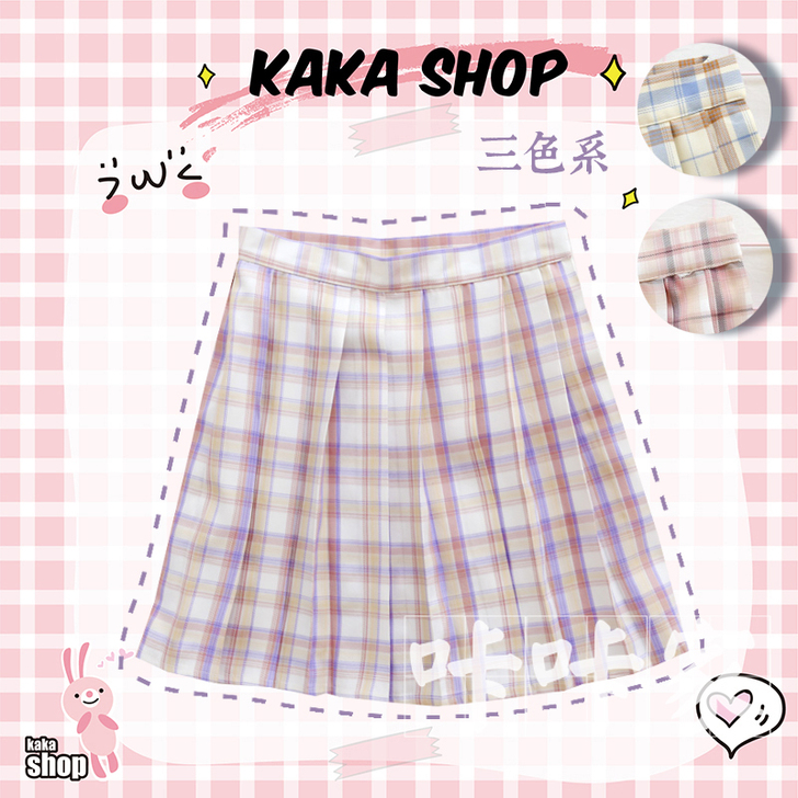 夏季新款日系软妹少女学院风甜美撞色格纹高腰...