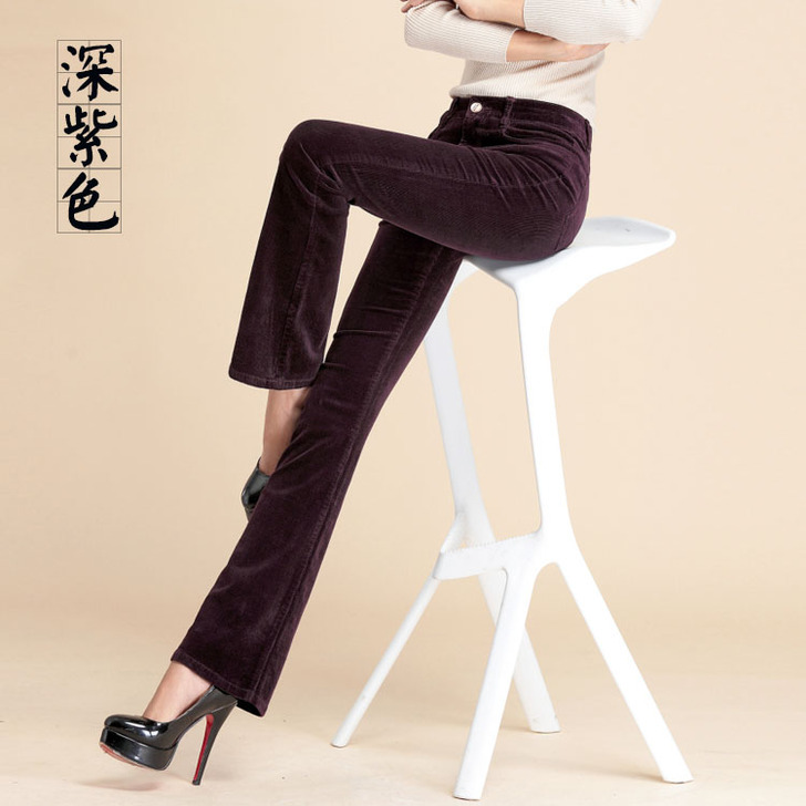 春新款女装高腰微喇裤灯芯绒休闲加长裤子韩版...