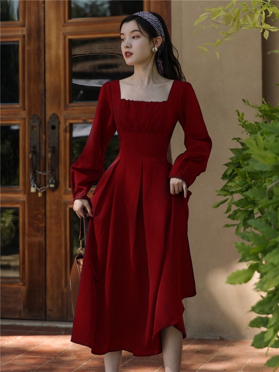 红色连衣裙领证红裙敬酒服