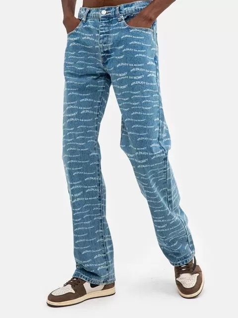 MEDM20fw潮牌高街满印牛仔裤男潮直筒...