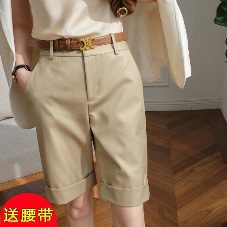 2021新款工装短裤女夏高腰宽松显瘦直筒四...