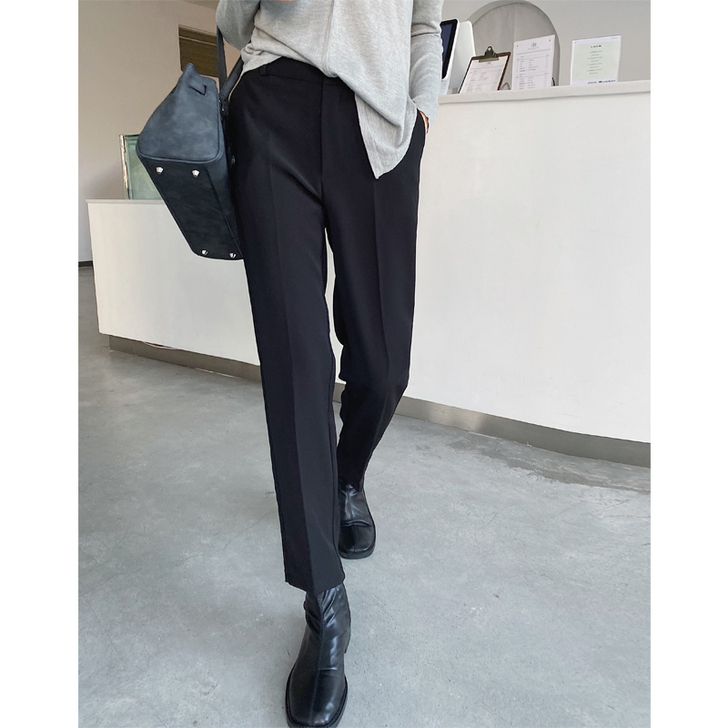 西装裤子女秋冬高腰烟管裤黑色工装直筒哈伦裤...