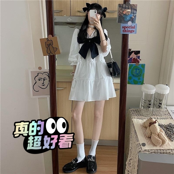 设计感小众泡泡袖连衣裙女2021夏季新款法...