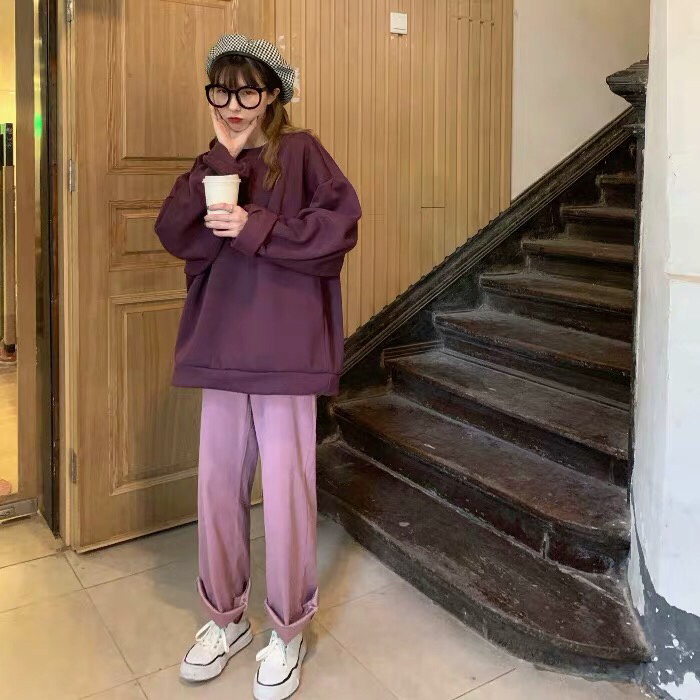 自制 人间人爱紫粉色阔腿裤拖地长裤