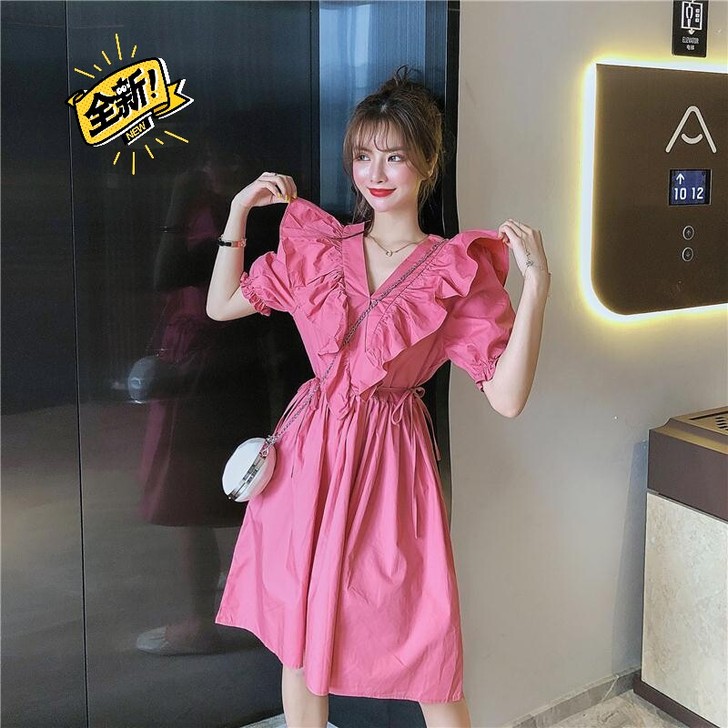 清仓处理法式复古裙子女2021年夏季新款v...