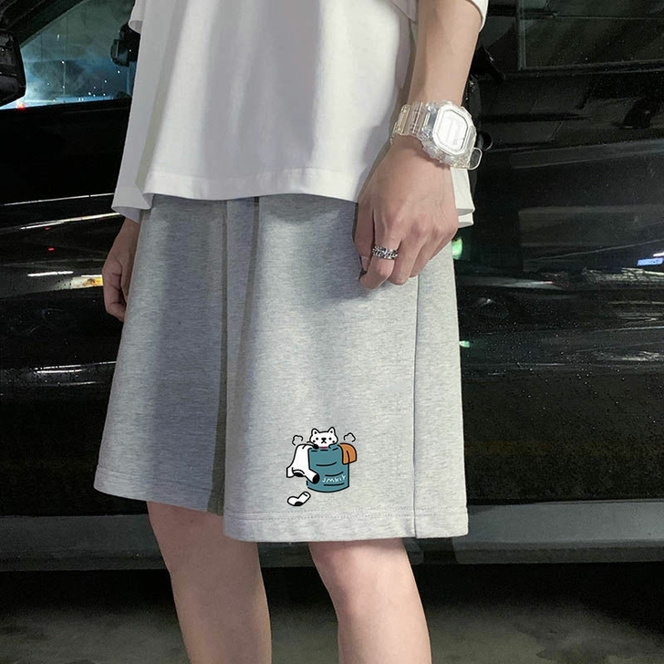 新款休闲短裤男宽松直筒港风ins韩版潮流纯...
