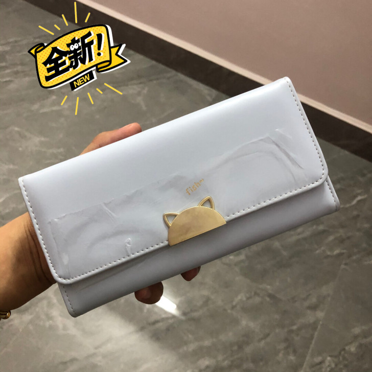 全新浅蓝色LINKEBAG女士皮质钱包，质...