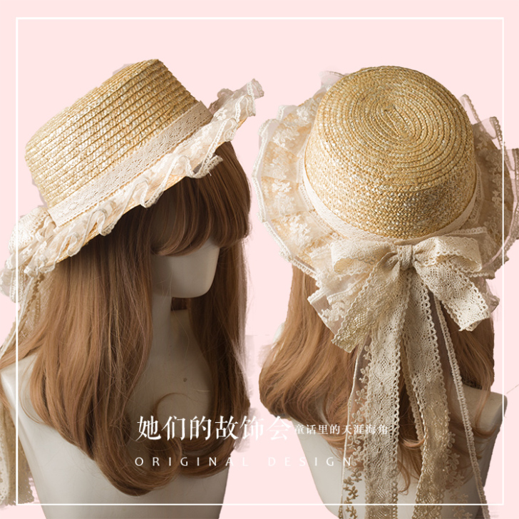 她们的故饰会原创手作蝴蝶结草帽女 夏季遮阳...