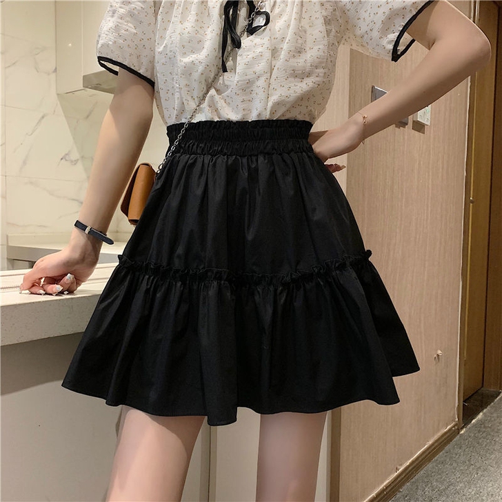 【福利款】松紧腰木耳边很仙的遮胯气质A字短...