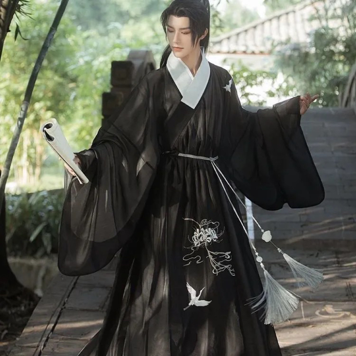 男士汉服 明制道袍 鹤莲语超仙广袖交领刺绣...