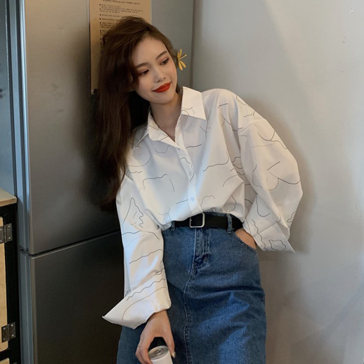 春夏2021新款复古港风抽象印花简约宽松B...