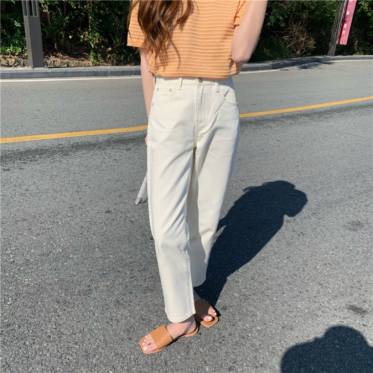 One day 杏色修身牛仔裤女2021早...