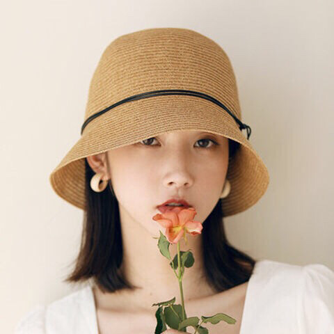 草帽女水桶帽夏季休闲防晒可折叠遮脸帽日系太...