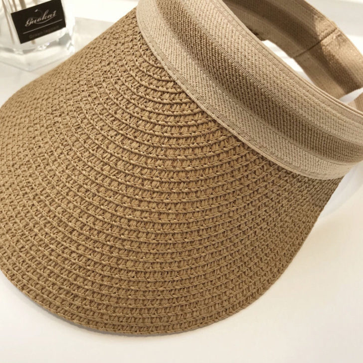 韩版草编空顶鸭舌帽子女夏天户外出游防晒遮阳...