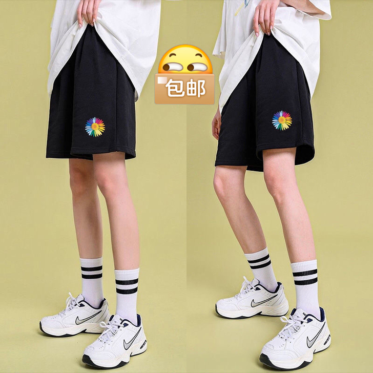 无图/字母短裤女夏季学生宽松高腰黑色休闲运...