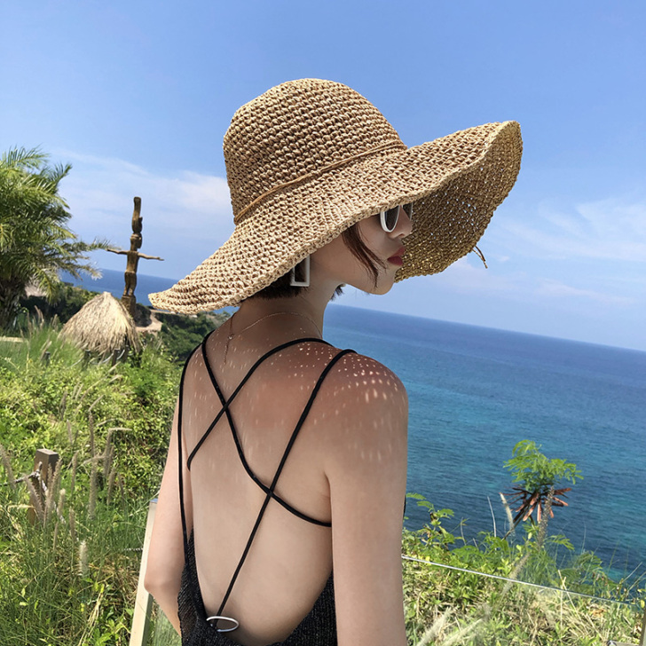 网红草帽女防晒沙滩太阳帽小清新遮阳帽海边夏...