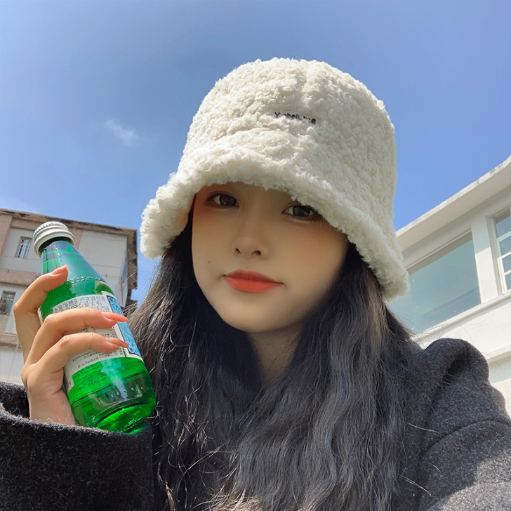 帽子女秋冬韩版潮羊羔毛绒渔夫帽显脸小复古百...