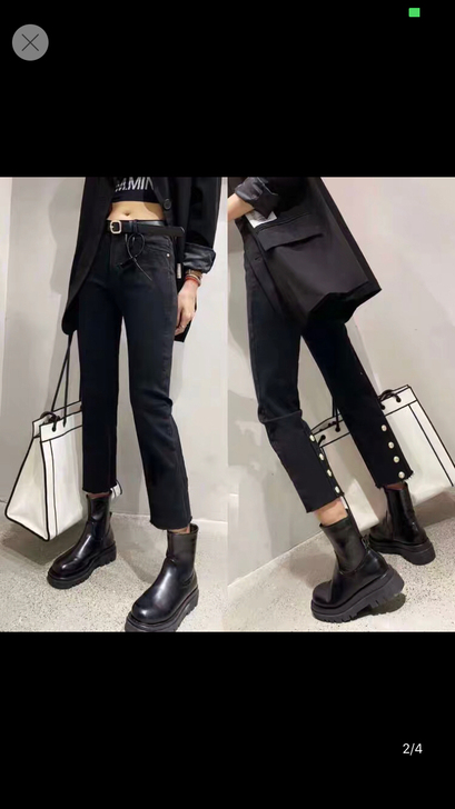 黑色高腰直筒牛仔裤，m码，九成新，后面四个...