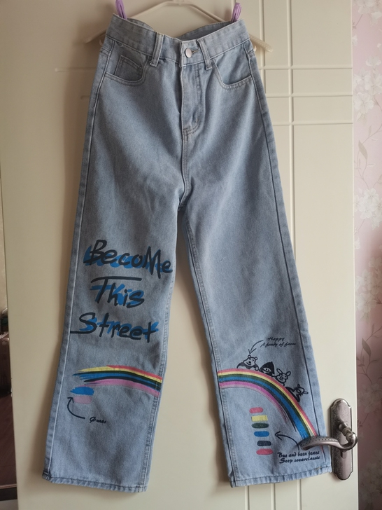 全新印花阔腿牛仔裤