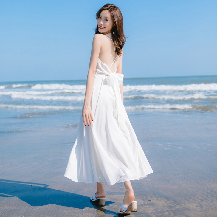 白色雪纺连衣裙甜美裙子女夏季长裙仙女裙吊带...