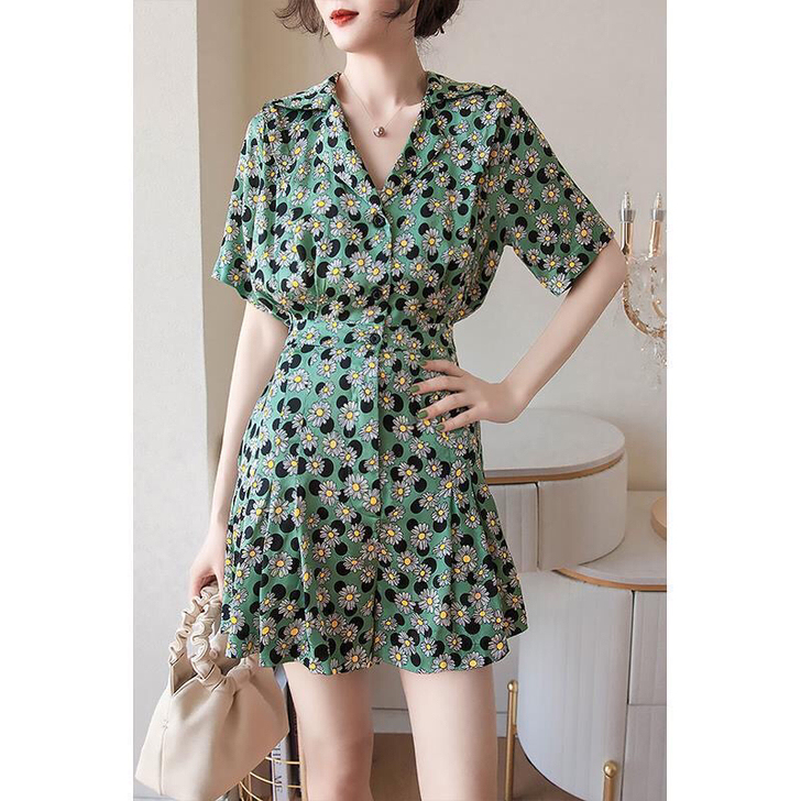 清仓 气质清新碎花印花叠褶短款连体裤202...