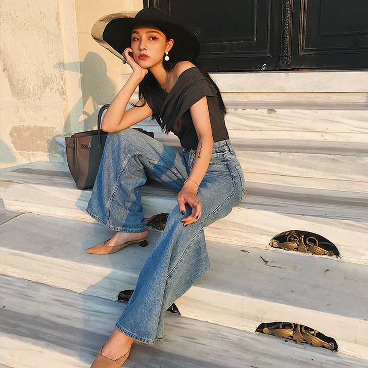 牛仔裤女春秋2018新款港味复古裤子网红同...