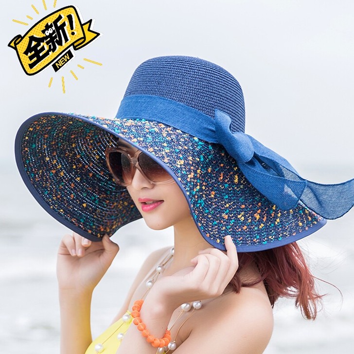 特价大檐凉帽女夏遮阳帽防晒可折叠草帽防紫外...