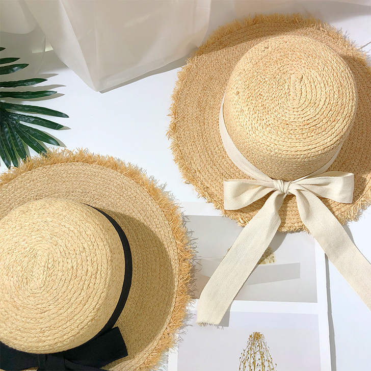 帽子女夏韩版百搭拉菲草遮阳草帽小清新平顶防...