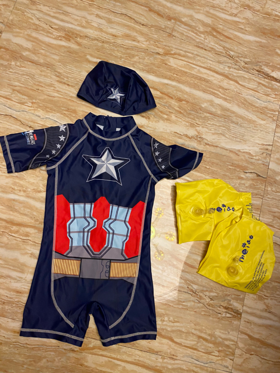 韩国潮范超酷美国队长儿童泳衣男童连体游泳衣...