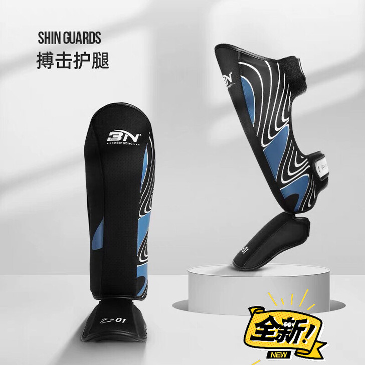 BN拳击护腿成人男女散打连脚背护胫训练加厚...