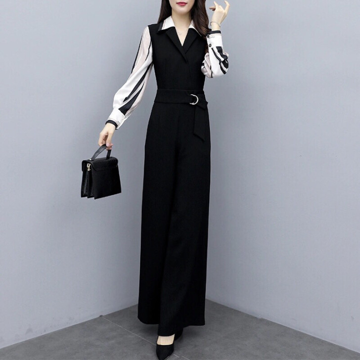 春夏连体裤女2021春款新款韩版时尚休闲黑...