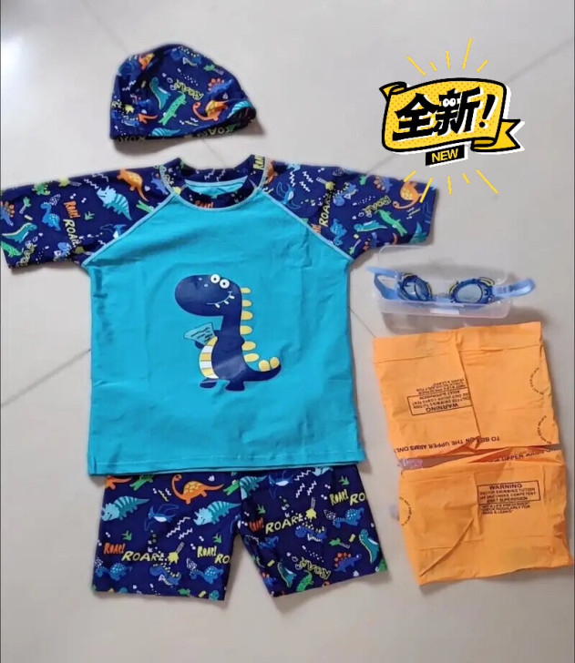 全新  儿童泳衣男童三件套装宝宝泳裤中大童...