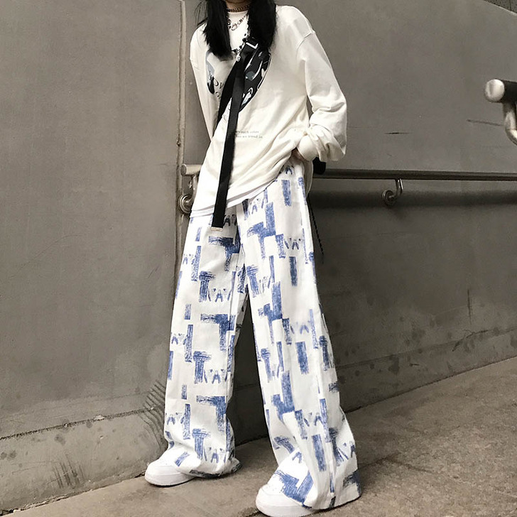 裤子女2021年新款复古潮人百搭宽松休闲裤...