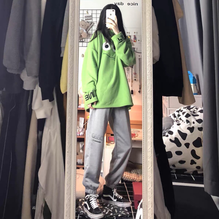 WHOOPLAB文字印花日系束脚裤子潮牌嘻...