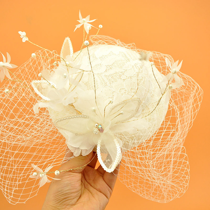 复古网纱凹造型小礼帽发饰 影楼新娘白头饰帽...