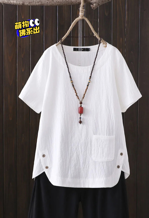 店面转让清库存夏季棉麻短袖T恤女胖MM大码...