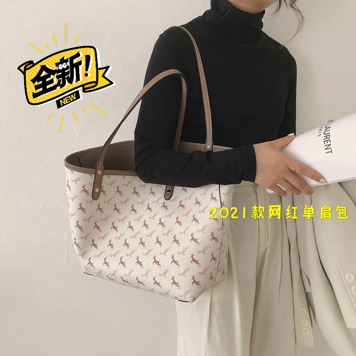 韩版单肩大包包女2021新款潮网红时尚老花...