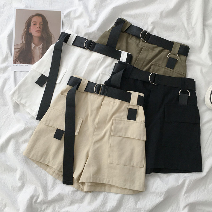 阔腿工装短裤2021夏季新款女装韩版高腰百...