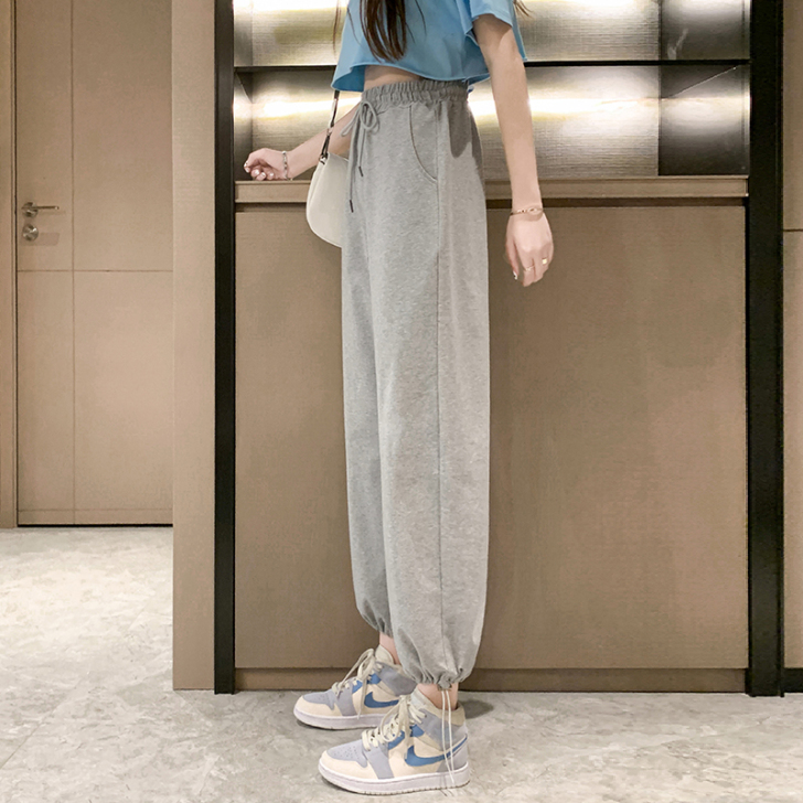 灰色运动裤女夏季薄款ins潮阔腿休闲裤子宽...