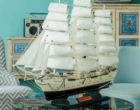 精品白天鹅一帆风顺带灯帆船模型客厅装饰木船...