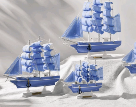 地中海一帆风顺帆船摆件，工艺品仿真实木模型...