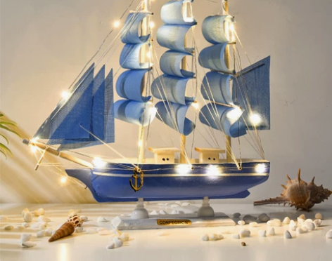 北欧风一帆风顺帆船/工艺品仿真实木小木船模...