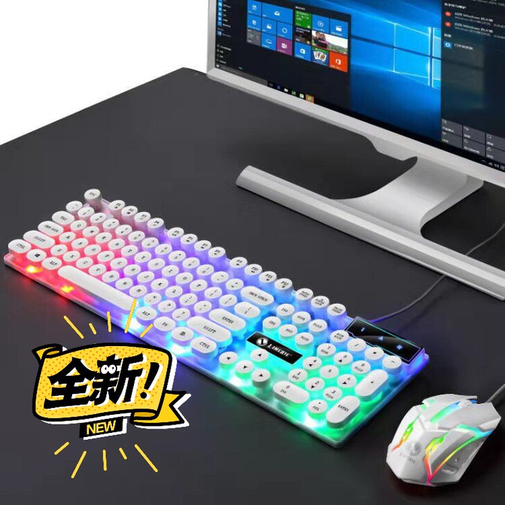 朋克键盘鼠标套装发光机械手感台式机电脑笔记...