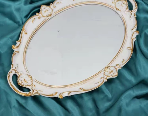 欧式复古镜面甜品蛋糕茶歇托盘护肤品首饰收纳...