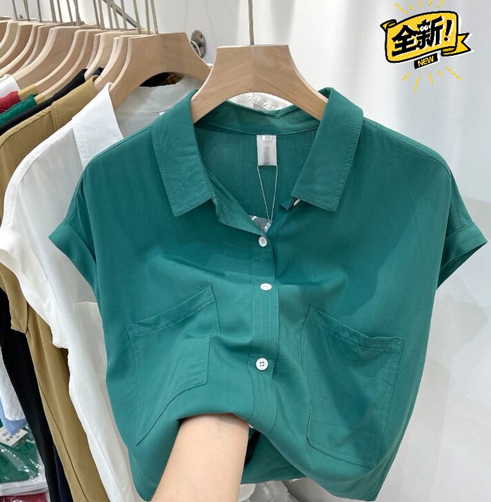 短袖衬衫女装夏薄款设计感新款法式休闲宽松洋...