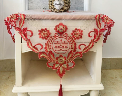 婚庆盖布蕾丝绣花床头柜电视中式婚庆盖巾喜庆...