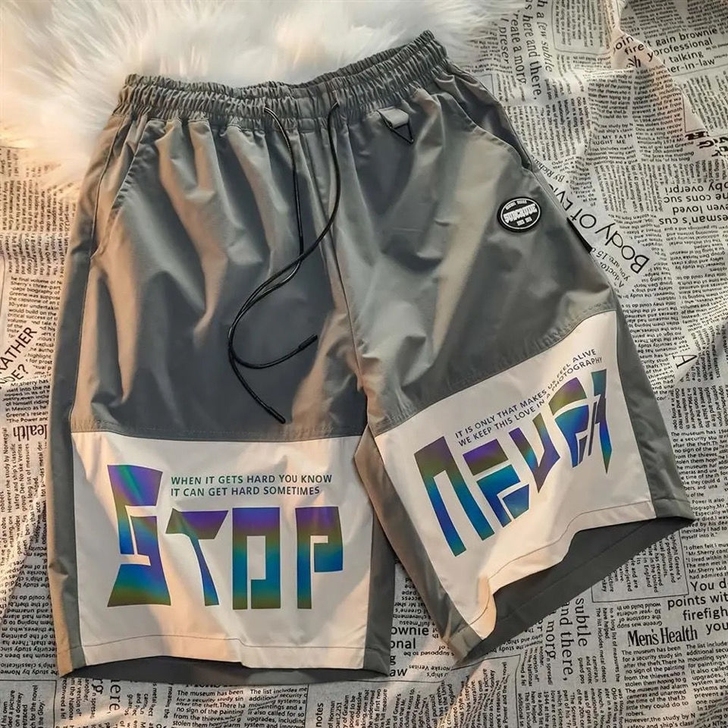 夏天薄款短裤男宽松潮流冰丝工装裤子街头港风...