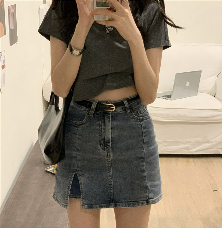 夏季复古港味chic心机包臀裙侧边开叉A字...